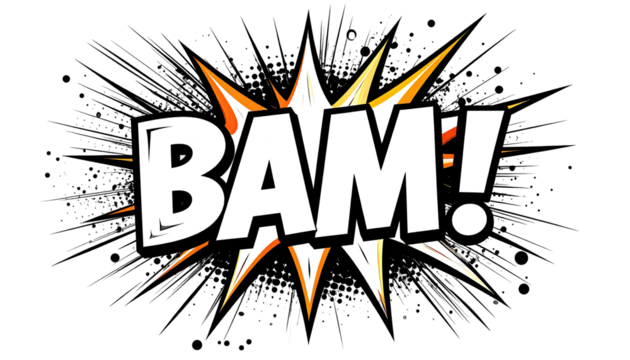 Comic book explosion effect with the word "BAM!