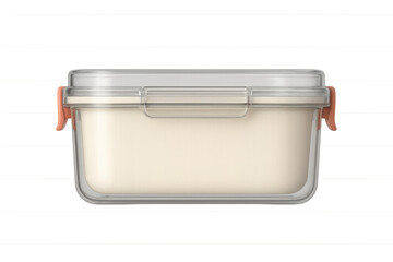 Empty plastic lunch box with transparent lid on checkered background