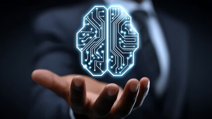 Futuristic Human Brain Digital Circuitry Representation in Dark Business Setting