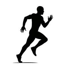 A black silhouette of a male runner in full stride, symbolizing speed, athleticism, and the pursuit of fitness and personal achievement.