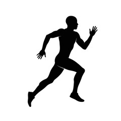 A powerful black silhouette depicts a male athlete in full sprint, showcasing dynamic motion and the essence of speed and competitive spirit in sports.