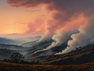 Evening Hills with Smoke Trails
