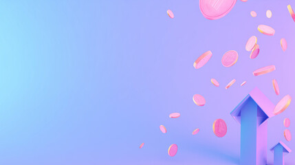 exchange. An abstract representation of financial growth with floating coins and upward arrows on a gradient background. pitch deck slides.