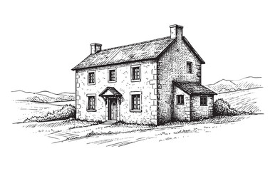 House in countryside panorama landscape view