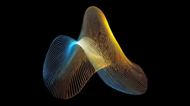 An abstract line art image with waves of blue/yellow radiating against a black background, suggesting motion, energy, and digital creation
