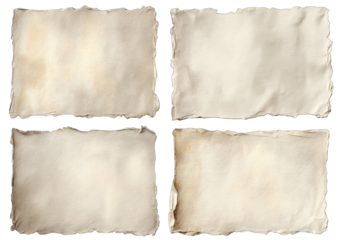 Four antique, aged, parchment-like sheets