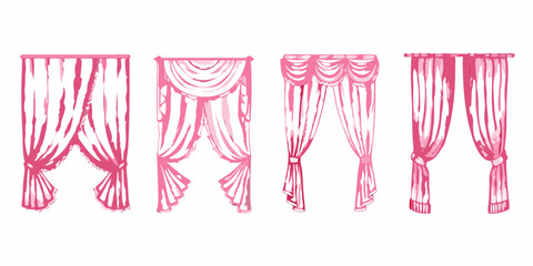 Collection of elegant pink draped curtains in various styles for window decoration