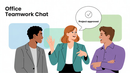 Office teamwork collaboration chat project approved discussion and business communication illustration