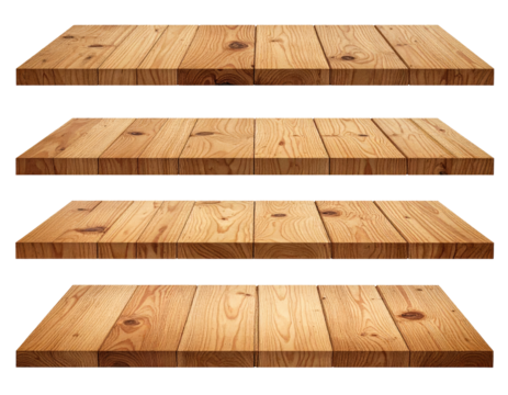 Wood shelves,  stacked  for display