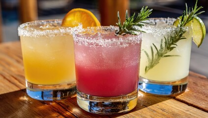 Refreshing Cocktails - A Trio of Colorful Drinks with Citrus and Herbs.
