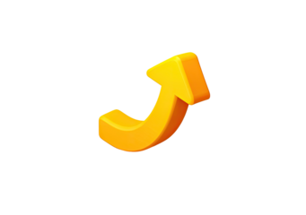 A stylized, 3D, upward-curving, orange arrow