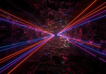 Abstract Neon Light Tunnel, Digital Art