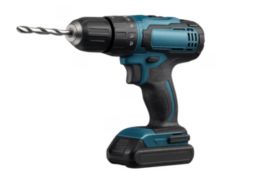 Cordless drill with drill bit on transparent background
