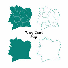 Teal Ivory Coast Map Cartography on White Background