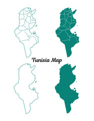 Teal Tunisia Map Outline on White Background Geography Design