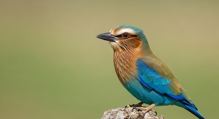 Indian Roller Bird Perched on a Post.