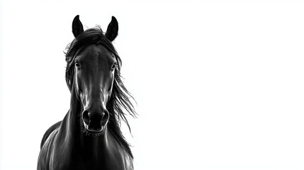 白黒のかっこいい馬の正面写真