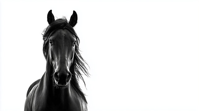 白黒のかっこいい馬の正面写真