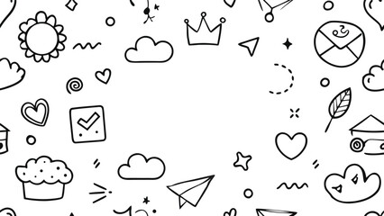Obraz premium Hand drawn doodle elements on white background border sketch