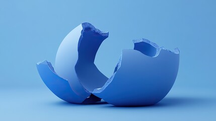 abstract, c4d, broken sculpture texture, simple, blue, broken open, thick edge, minimal, rich blue