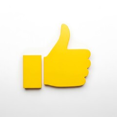 A vibrant, simple thumbs-up icon, bright yellow against a clean white background, conveys approval and positivity.
