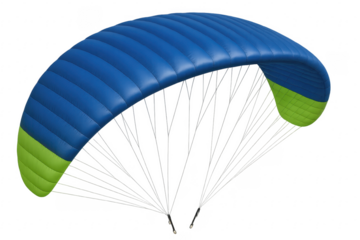 Blue and Green Inflatable Kitesurf Wing Flying with Transparent Background
