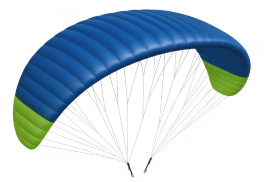 Blue and Green Inflatable Kitesurf Wing Flying with Transparent Background