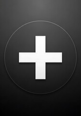 Obraz premium Minimalistic white plus sign emblem enclosed within a circle on dark backdrop