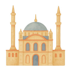 PNG Watercolor mosque illustration design.