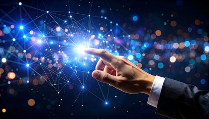 Hand interacting with digital network