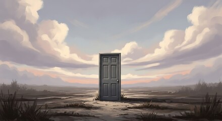 Obraz premium Mysterious Doorway in a Vast Landscape.