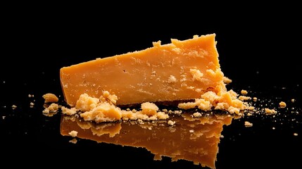 photography, cheddar, crumbly, premium, isolated, floating, delicious, studio shot, dramatic lighting, black background 