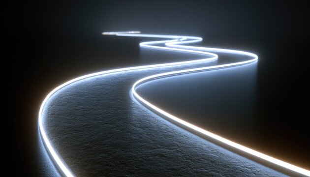 Glowing, curving pathway in dark