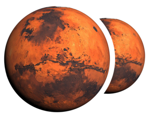 Two Mars planets, close-up view