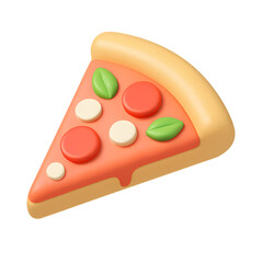 A delectable 3D-rendered slice of pepperoni pizza with mozzarella cheese and basil.