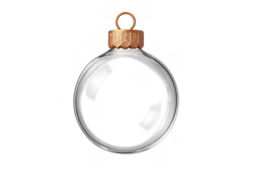 Empty transparent christmas ball with golden cap on transparent background