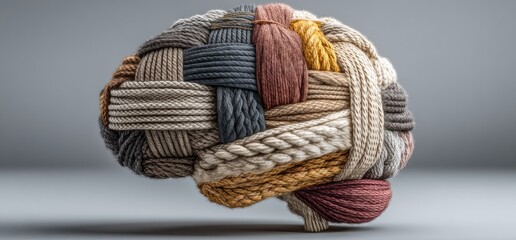 Knitted brain, colorful threads, complex weave