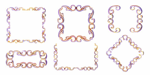Collection of ornate decorative frames and borders with swirling organic shapes in pastel colors
