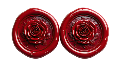 Two crimson wax seals, detailed rose motifs
