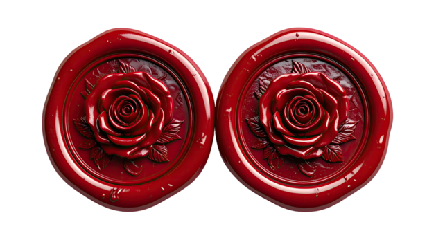 Two crimson wax seals, detailed rose motifs - Powered by Adobe