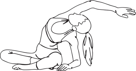 Yoga pose drawing, Fitness person outline, Exercise posture vector, Workout position sketch, Healthy lifestyle artwork, Relaxation yoga figure, Gym training illustration, Stretching person design, Wel