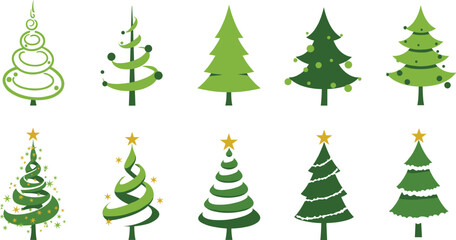 Christmas tree vector set, decorative holiday pine trees, festive green spruce illustration, winter celebration design, New Year decoration elements, graphic art