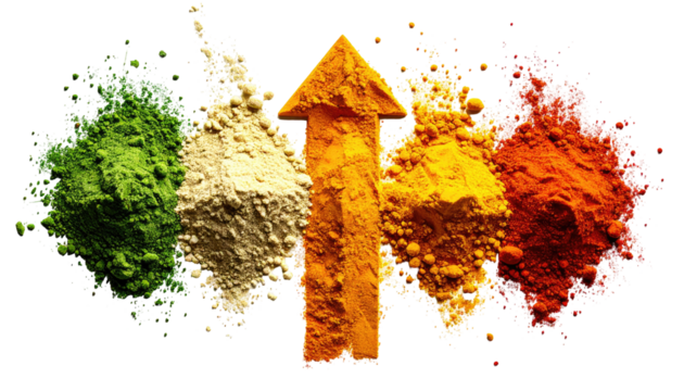 Colorful powders arranged in an upward arrow