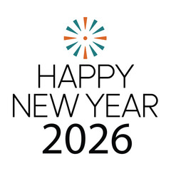 Happy New Year 2026 Typography with Gear Design in Modern Black and White Style