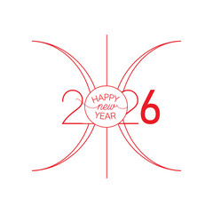 Happy New Year 2026 Typography with Gear Design in Modern Black and White Style