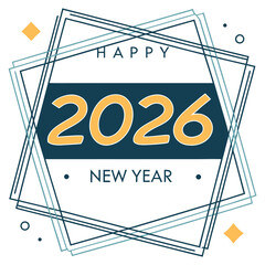 Happy New Year 2026 Typography with Gear Design in Modern Black and White Style