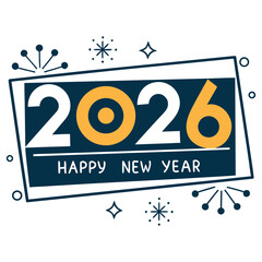 Happy New Year 2026 Typography with Gear Design in Modern Black and White Style