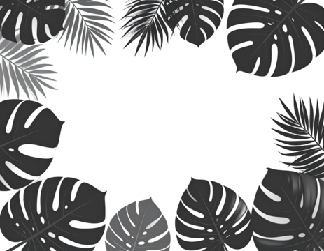 Tropical leaf frame on black background