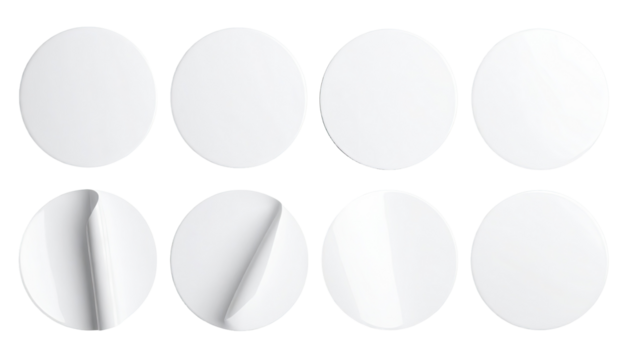 Mockup of round white stickers with various textures