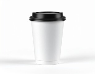 黒いフタ付き白いテイクアウトコーヒーカップのシンプルなモックアップデザイン｜飲み物,カフェ,紙コップ,無地,ブランド素材